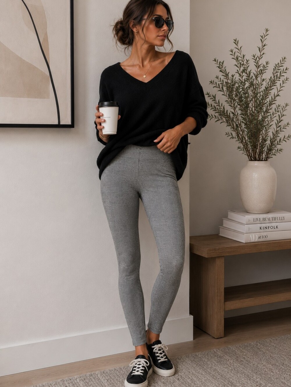 Jaclyn Smith Gray Glen Plaid Ponte Knit Pants